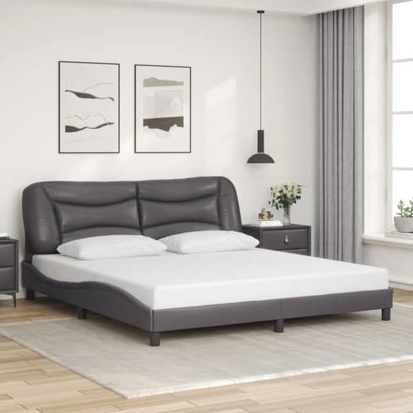 Sengestel - EKSKLUSIV HUS - Hvar - Grå kunstlæder - 180 x 200 cm - Indbygget LED (USB 5V) Grå