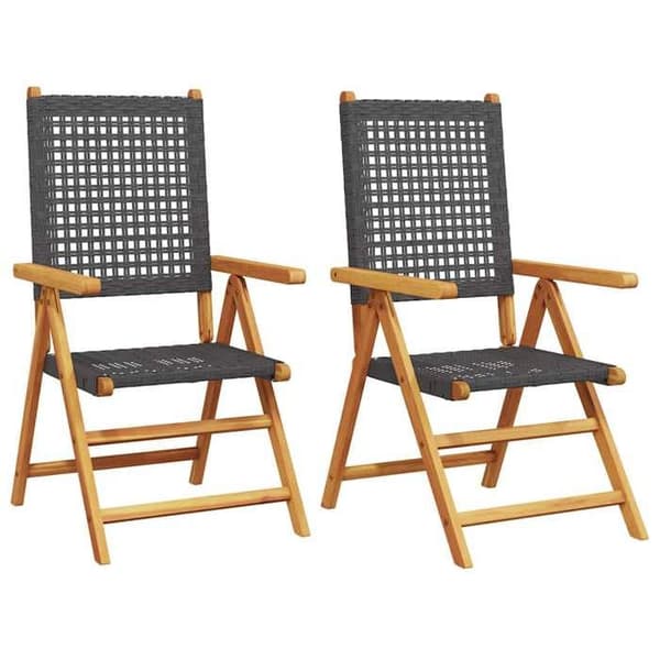 Maison Exclusive - 2 delar hopfällbara stolar i massiv akaciaträ och polyrotin