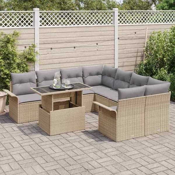 Maison Exclusive - 9 osan beige polyrottinkinen puutarhakalustesetti