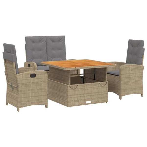 Maison Exclusive - Trädgårds matsalsset med kuddar 4 delar beige flätad resin