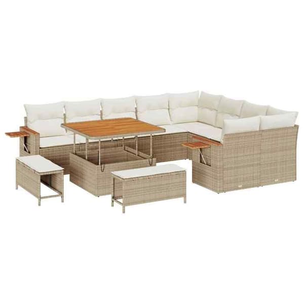 Maison Exclusive - 12 osan puutarhakalustesarja, beige polyrottinki beige