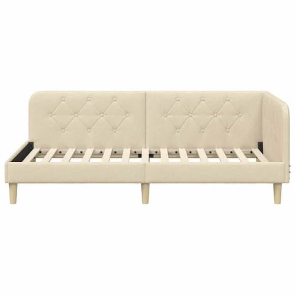 Vinkel säng - EXKLUSIV HEM - L-formad säng - 90 x 200 cm - Polyester tyg - Vändbart armstöd Grädde
