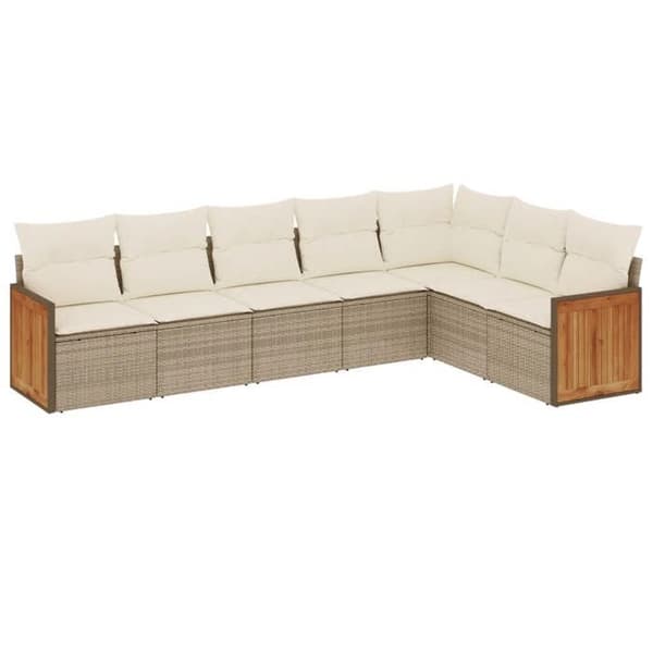 Maison Exclusive - Trädgårdsmöbler med kuddar 7 delar beige flätad resin
