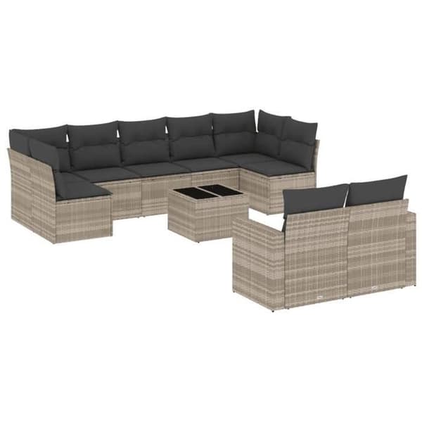 Maison Exclusive - Trädgårdsmöbler med kuddar 10 delar ljusgrå flätad resin