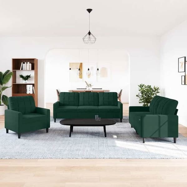 Maison Exclusive - 3-delars soffgrupp med kuddar Mörkgrön Sammet Mörkgrön