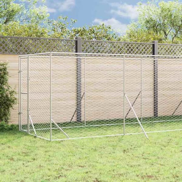 Maison Exclusive - Ulkoilma koirankoppi hopeakatolla 2x10x2,5 m