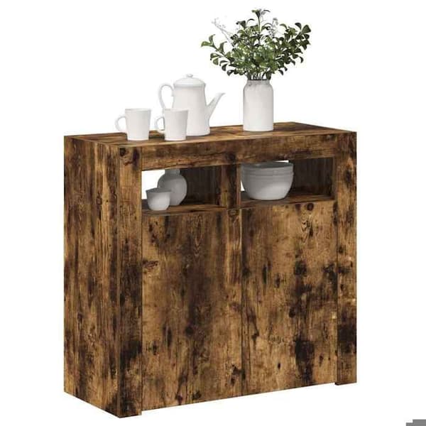 Maison Exclusive - Buffé med LED-lampor, rökig ek 80x35x75 cm