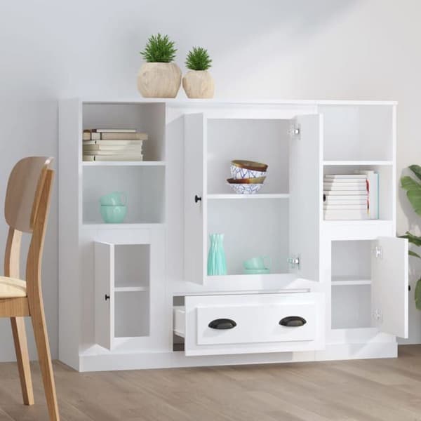 Maison Exclusive - 3 stk. buffet i hvidt ingeniørtræ Vit