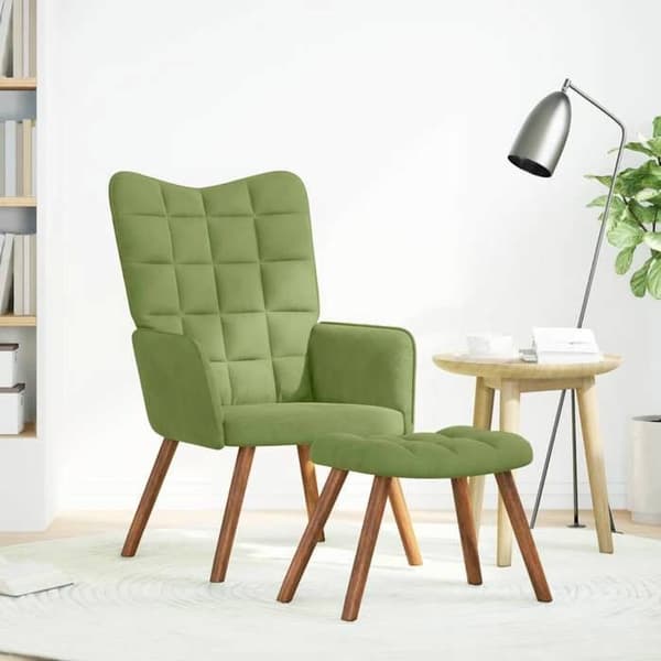 Maison Exclusive - Rentoutumistuoli jalkotuolilla Vaaleanvihreä Sametti