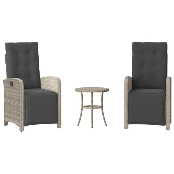 Maison Exclusive - Bistro-set 3 delar med ljusgrå kuddar i flätad resin