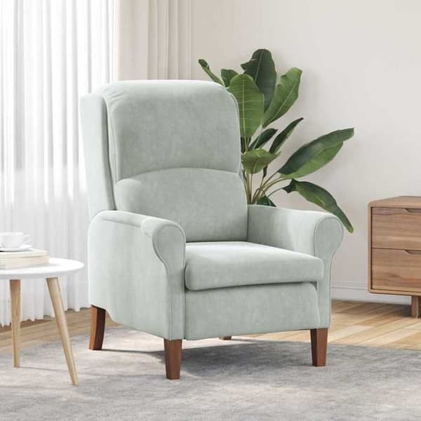 Stol - MAISON EXCLUSIVE - Maison Exclusive - Lys grå velour - Massivt træ - Rullede armlæn Ljusgrått