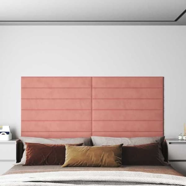 Væghovedgærde - EKSKLUSIV HUS - Rektangulær - Rosa velour - Ingeniørtræbund - Nem montering Ros