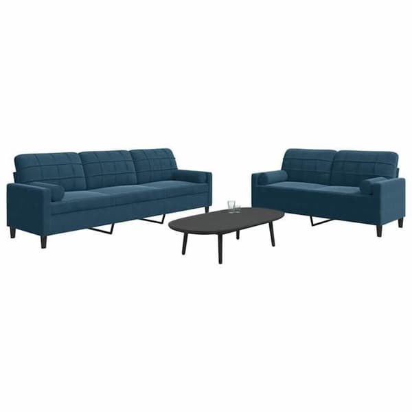 Maison Exclusive - Sæt af 2 sofaer med puder og puffer i blå velour