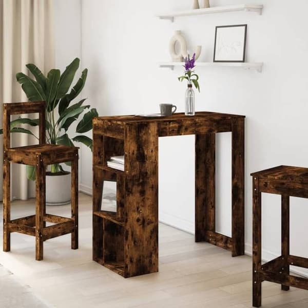 Maison Exclusive - Barbord med hylder i røget egetræ, ingeniørtræ