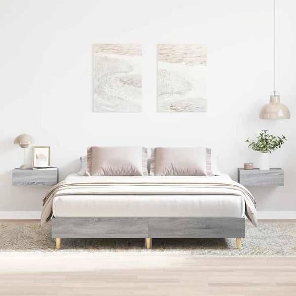 Sengestel - EKSKLUSIV HUS - 150 x 200 cm - Inkluderet lamelbund - Sonoma grå - Spånplader Sonoma grå