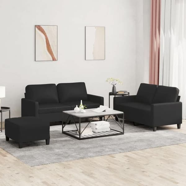 Sofa sæt - MAISON EXCLUSIVE - 3 stk - Sort - Syntetisk læder - Puff inkluderet Svart