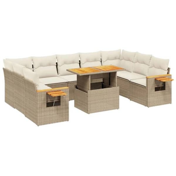 Maison Exclusive - Trädgårdsmöbler med kuddar 10 delar beige flätad resin