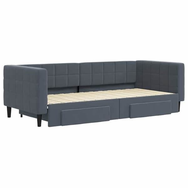 Päivävuode - EXCLUSIVE-KOTI - 90x200 - 2-in-1 - 2 säilytyslaatikkoa - Harmaa sametti