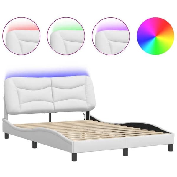 Sengestel - EKSKLUSIV HUS - Hvar - 140 x 200 cm - Hvid - Indbygget LED Vit