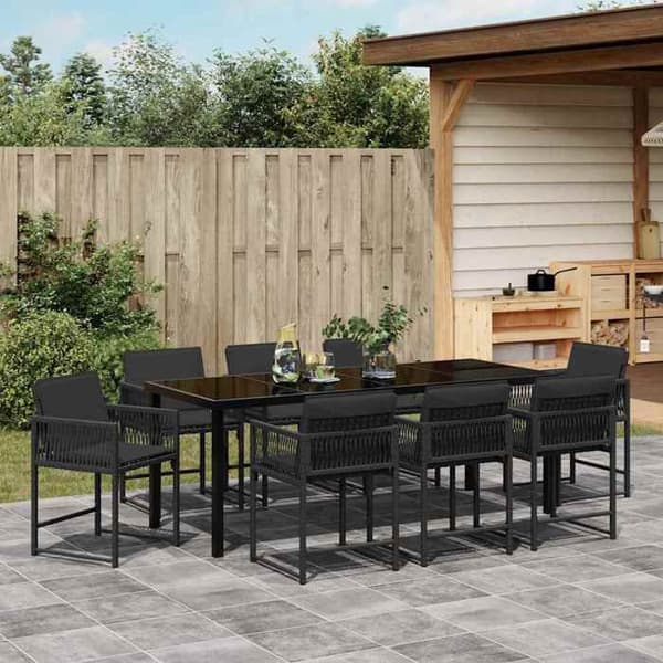 Maison Exclusive - 9 pc have spisebordssæt i sort polyrotin Svart
