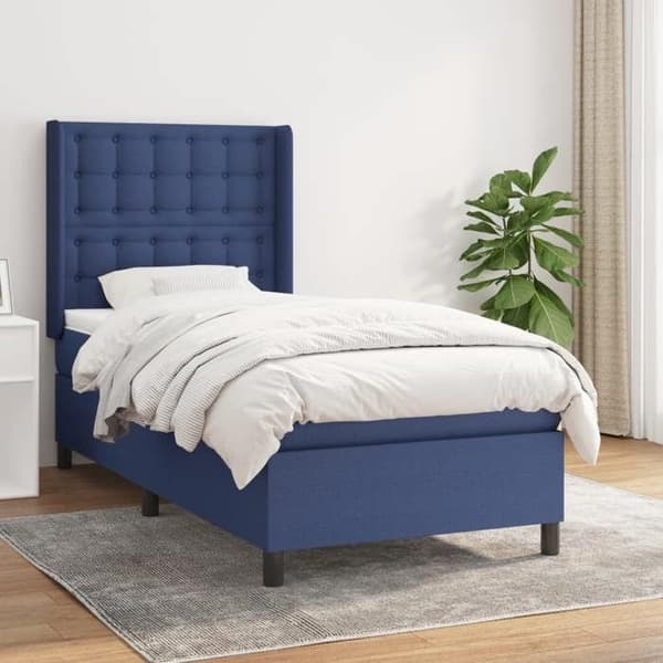 Maison Exclusive - Sengestel med springmadras Blå 90x200 cm Stof