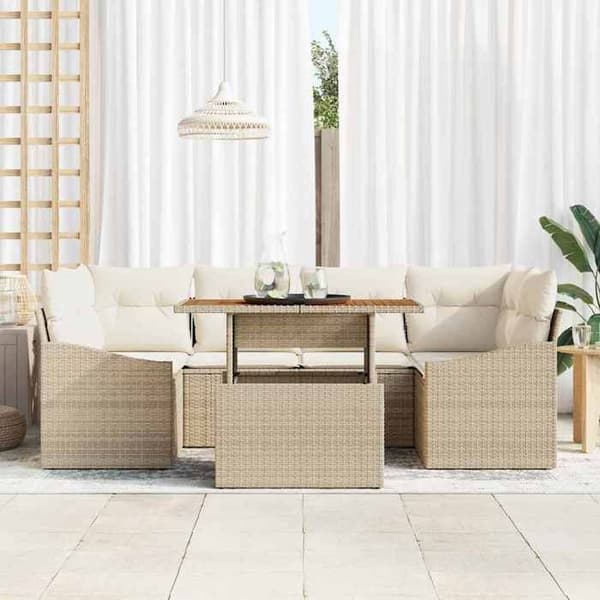 Trädgårdsmöbler - EXKLUSIVT HUS - Set 7 delar - Beige - Poly rattan - Modulär design med förvaring beige