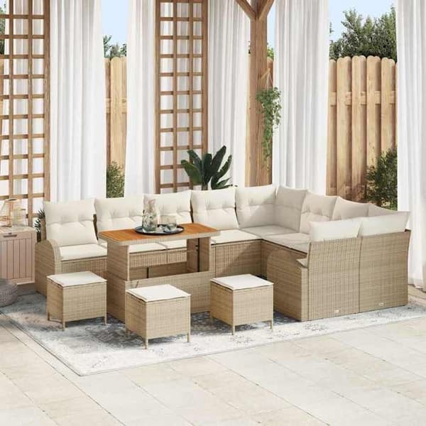 Maison Exclusive - 13 osan beige polyrottinkinen puutarhakalustesetti