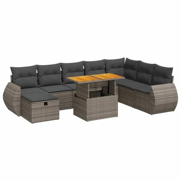 Maison Exclusive - Trädgårdsmöbler med kuddar 9 delar grå flätad resin akacia