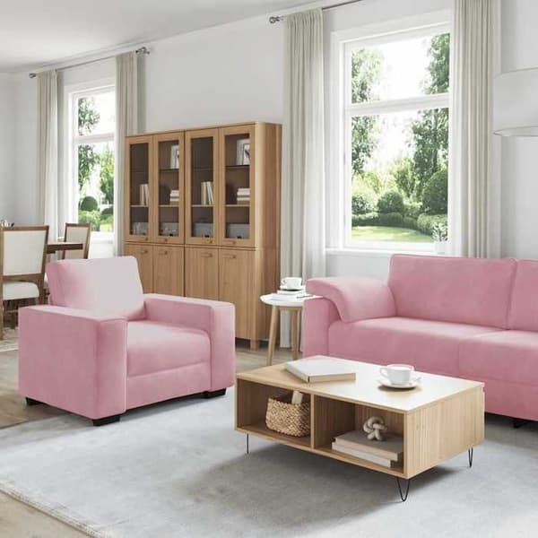 Maison Exclusive - 3 kpl:n sohvasetti tyynyillä, vaaleanpunainen sametti Rosa (sammet)