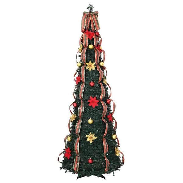 Kunstig juletræ - EKSKLUSIV HUS - Art Deco - 215 cm - 200 forudbelyste LED - USB pop-up foldbart Grön