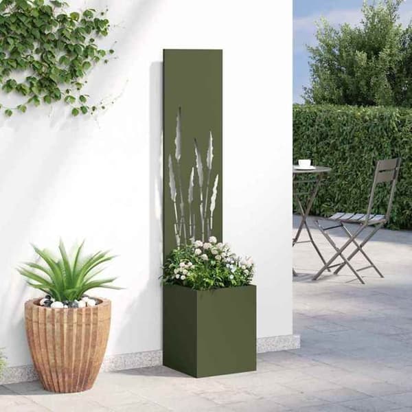 Havemur - EKSKLUSIV HUS - 32 x 32 x 150 cm - Olivengrøn - Robust stål - Mat finish Olivgrön