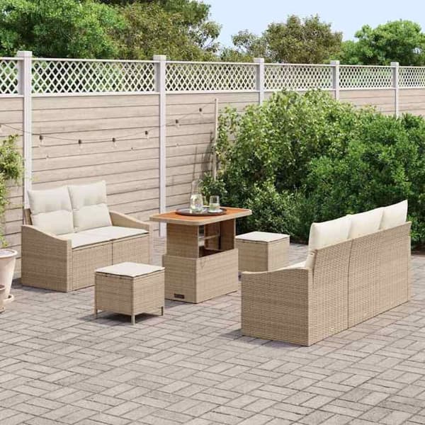 Maison Exclusive - 8-delars trädgårdsoff-set i beige polyrotting beige