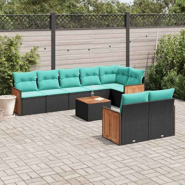 Havemøbel sæt - MAISON EXCLUSIVE - Modulerbar - Sort - 9 dele - PE rattan & akacietræ bordplade Svart