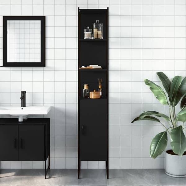 Maison Exclusive - Badeværelsesskab sort 33x33x185,5 cm ingeniørtræ