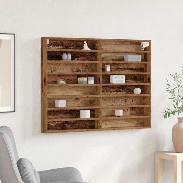 Maison Exclusive - Seinälle asennettava vitriini, vanha puu 100 x 8,5 x 75 cm