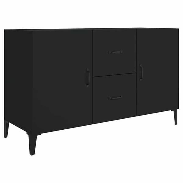 Buffet - EKSKLUSIVT HUS - 100x36x60 cm - Sort - Ingeniørtræ - 2 døre 2 skuffer Svart