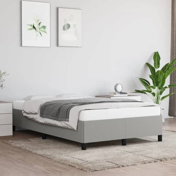 Sengestel - EKSKLUSIV HUS - 120 x 190 cm - Lys grå - 100% polyester stof - Lamel i krydsfiner Ljusgrått