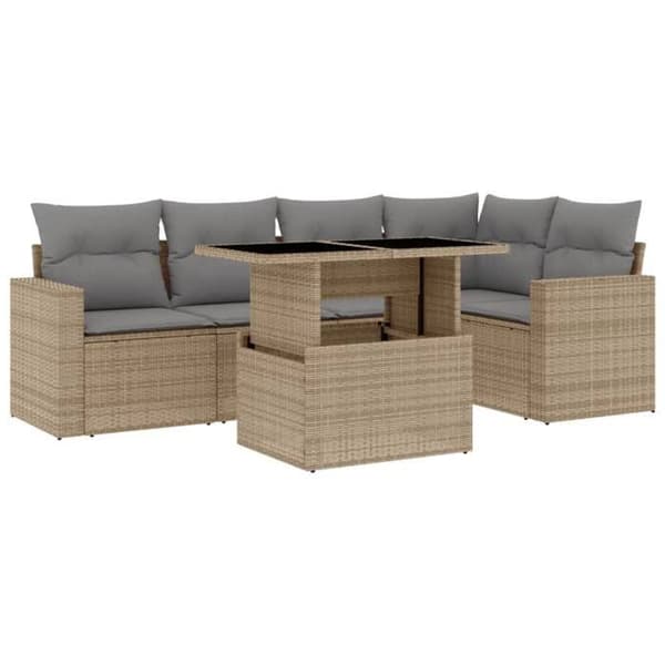 Maison Exclusive - Trädgårdsmöbler med kuddar 6 delar beige flätad resin