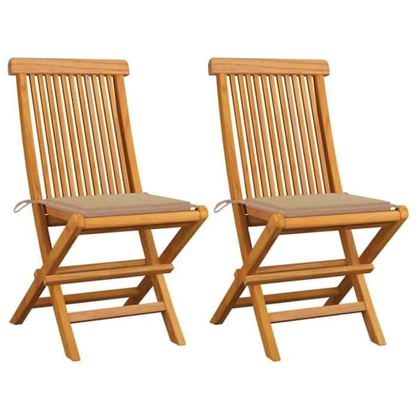 Havestol - EKSKLUSIV HUS - Sammenklappelig - Massiv teak - Sæt af 2 - Beige puder beige