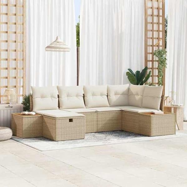 Maison Exclusive - Beige polyrottinkinen puutarhakalustesetti