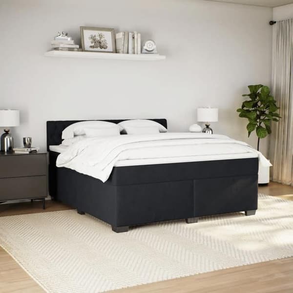 Maison Exclusive - Seng med lameller og madras Sort 180x200 cm Velour