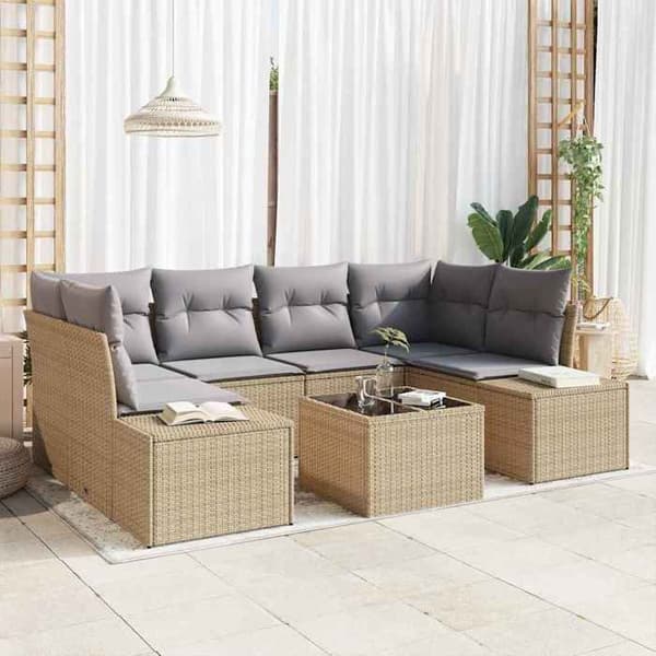 Maison Exclusive - 7 osan beige polyrottinkinen puutarhakalustesetti