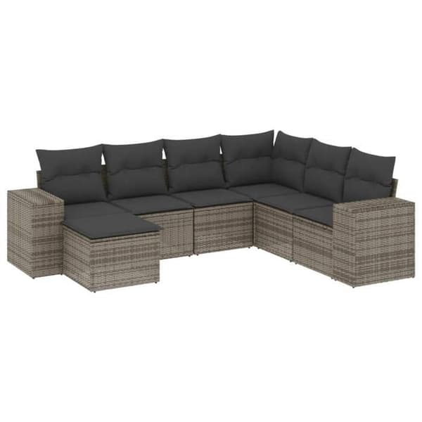 Maison Exclusive - Trädgårdsmöbler med kuddar 7 delar grå flätad resin