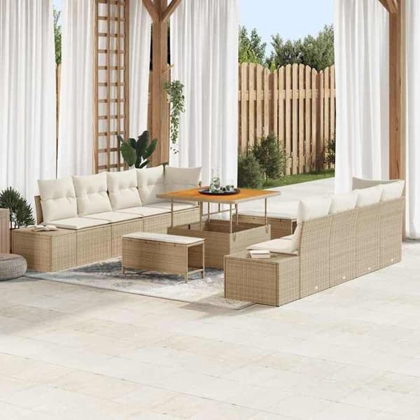 Maison Exclusive - 11 osan beige polyrottinkinen puutarhakalustesetti