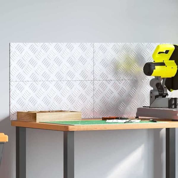 Gulvmåtte - EKSKLUSIVT HUS - 50 x 20 cm (sæt af 4) - Aluminium - Ternede mønster - Sølv Silver