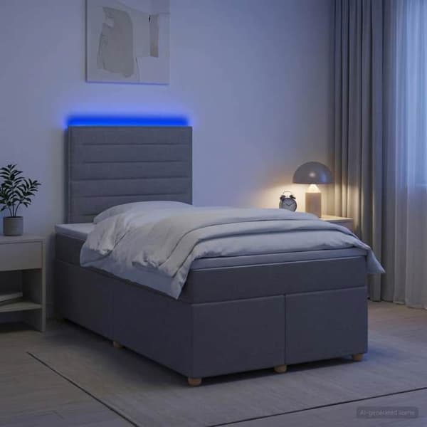 Sängram med madrass - EXKLUSIV HEM - Boxspring-säng - Ljusgrå - Tyg - LED USB Ljusgrått