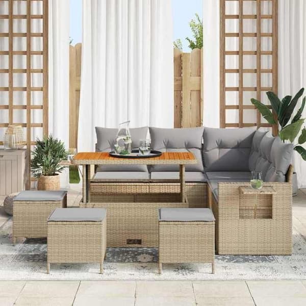 Trädgårdsmöbelset - EXKLUSIV HEM - 10 delar - Modulär - Poly rattan & akacia - Beige