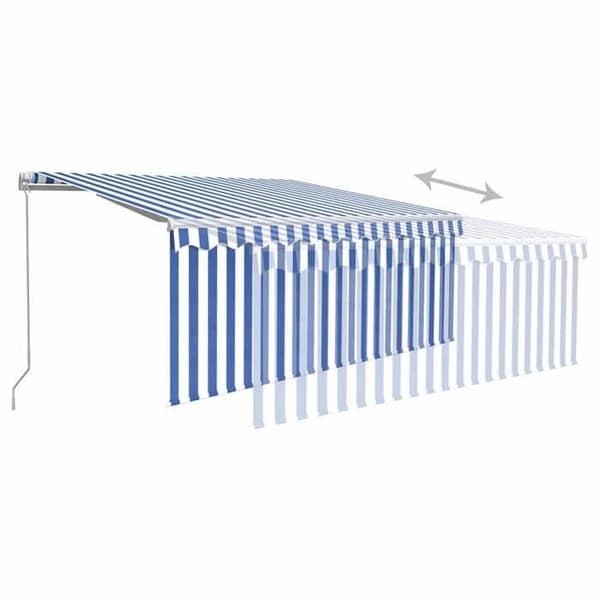 Fällbart tak - EXKLUSIVT HUS - 3x2,5 m - Manuell - Pulverlackerad aluminium - PU-polyesterduk med UV-skydd Blå och vit
