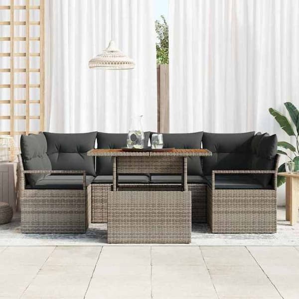Maison Exclusive - 7-delars trädgårdsoff-set 6-sits Grå Grå