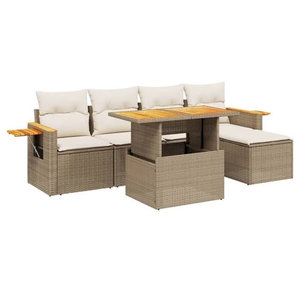 Maison Exclusive - Trädgårdsmöbler med kuddar 6 delar beige flätad resin